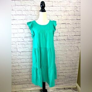 J.Crew Teal Green‎ Tiered Ruffle Sleeve Cotton Dress – Size 10